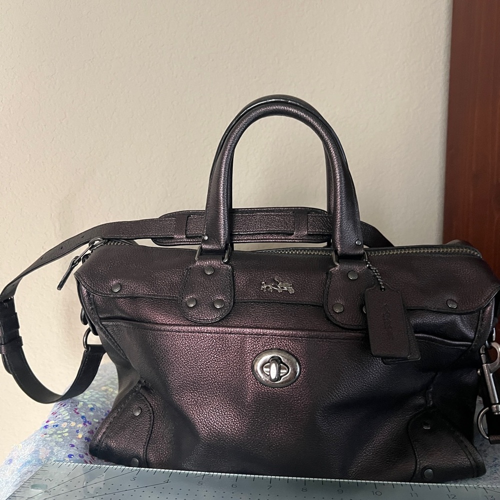 Coach Dark Brown metallic Rhyder Satchel shoulder crossbody bag